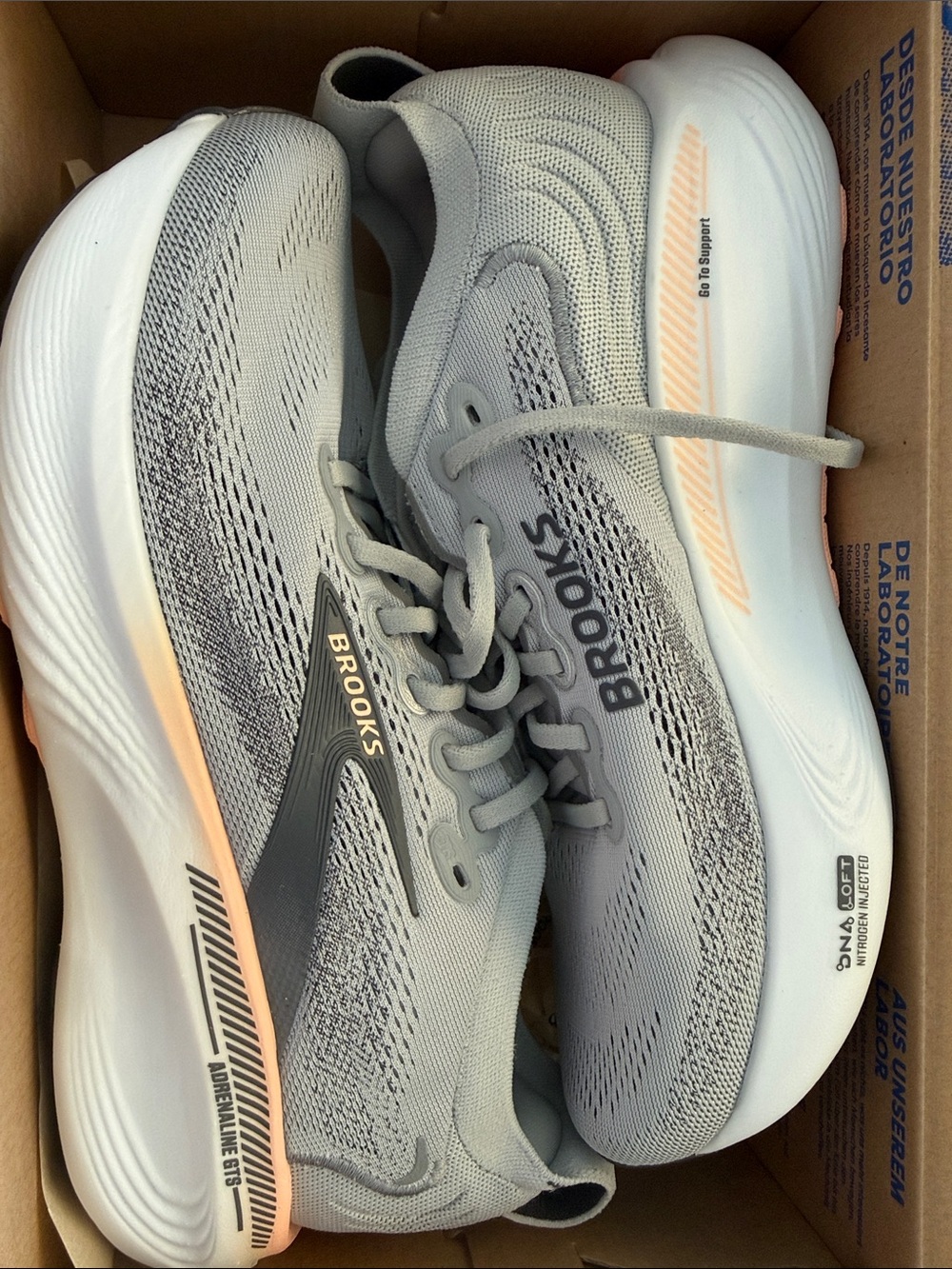 Brooks Gray Running Shoes with Peach Accent